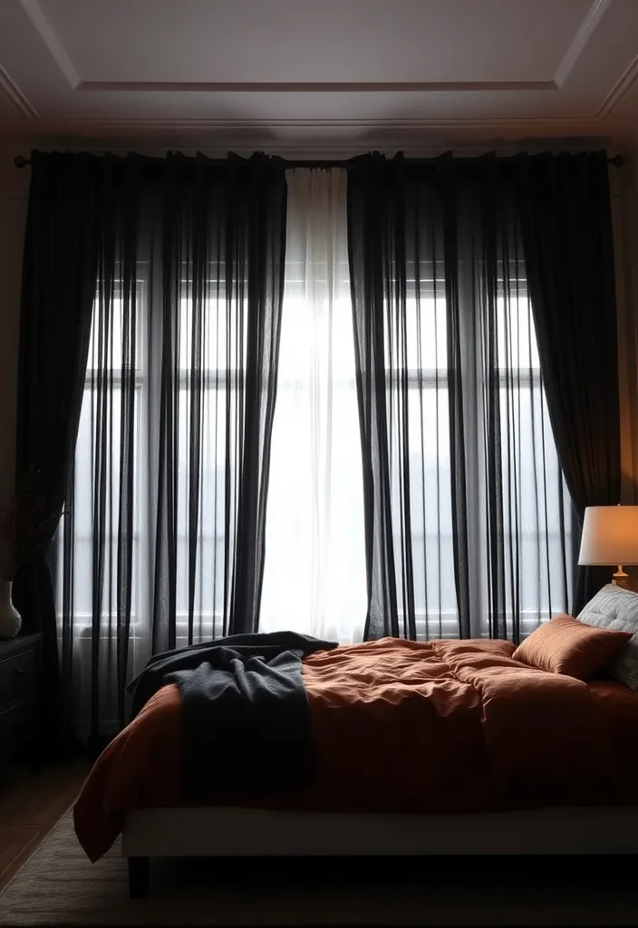 25 Black and Rust Bedroom Ideas That'll Transform Your Space into a Cozy Retreat! - 10. Black Window Treatments