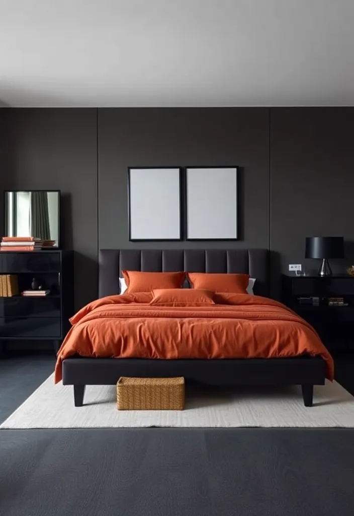 25 Black and Rust Bedroom Ideas That'll Transform Your Space into a Cozy Retreat! - 11. Minimalist Black Furniture