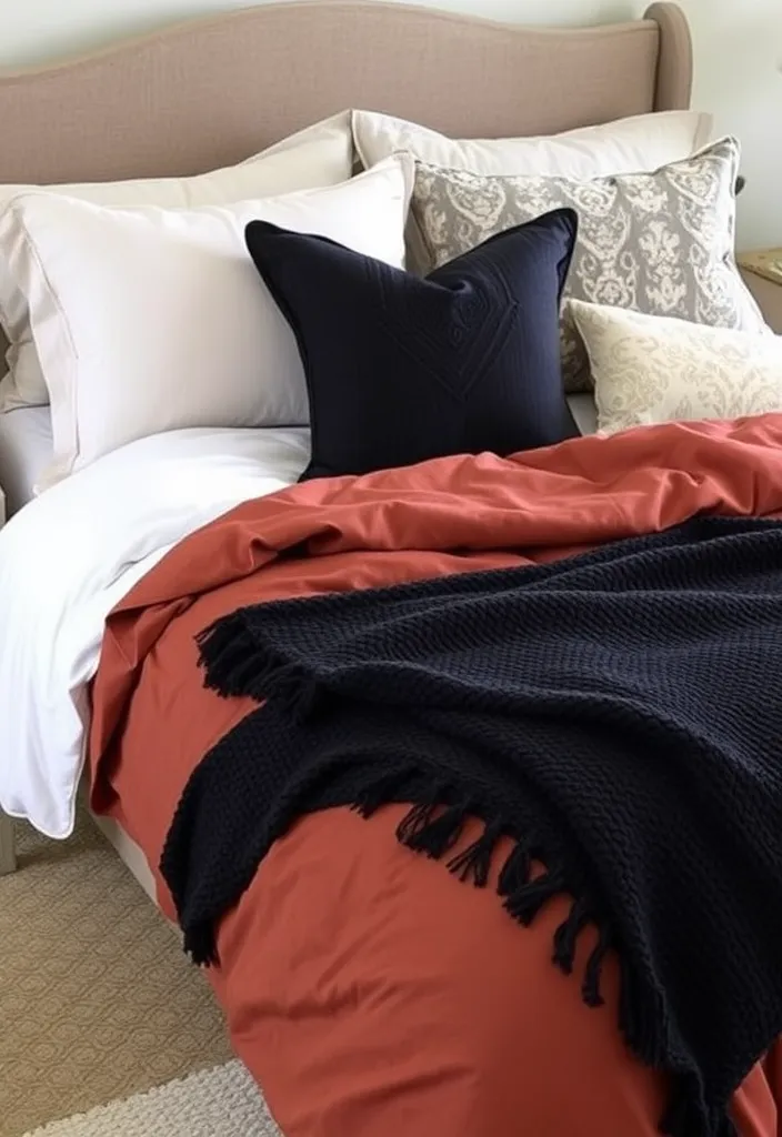 25 Black and Rust Bedroom Ideas That'll Transform Your Space into a Cozy Retreat! - 12. Layered Textiles