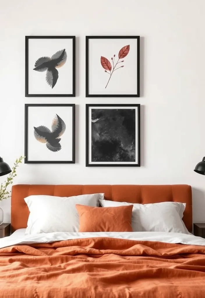 25 Black and Rust Bedroom Ideas That'll Transform Your Space into a Cozy Retreat! - 13. Black and Rust Artwork