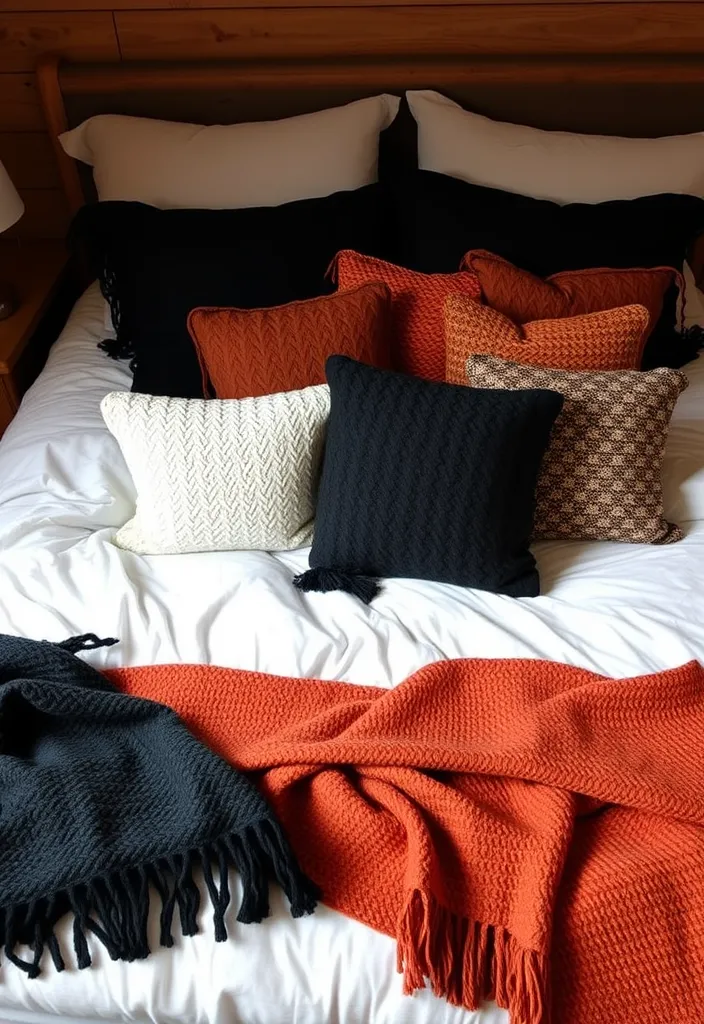 25 Black and Rust Bedroom Ideas That'll Transform Your Space into a Cozy Retreat! - 15. Cozy Throws and Blankets