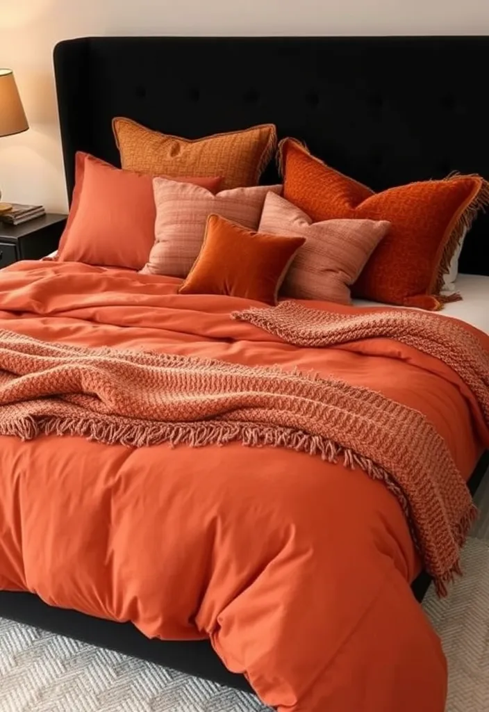 25 Black and Rust Bedroom Ideas That'll Transform Your Space into a Cozy Retreat! - 2. Cozy Rust Bedding Sets
