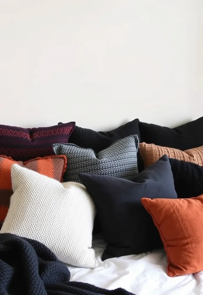 25 Black and Rust Bedroom Ideas That'll Transform Your Space into a Cozy Retreat! - 4. Black and Rust Throw Pillows