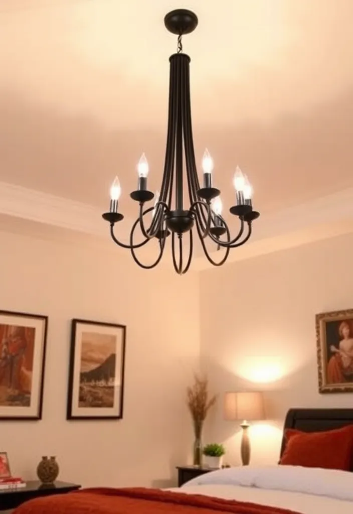 25 Black and Rust Bedroom Ideas That'll Transform Your Space into a Cozy Retreat! - 5. Stylish Black Lighting Fixtures