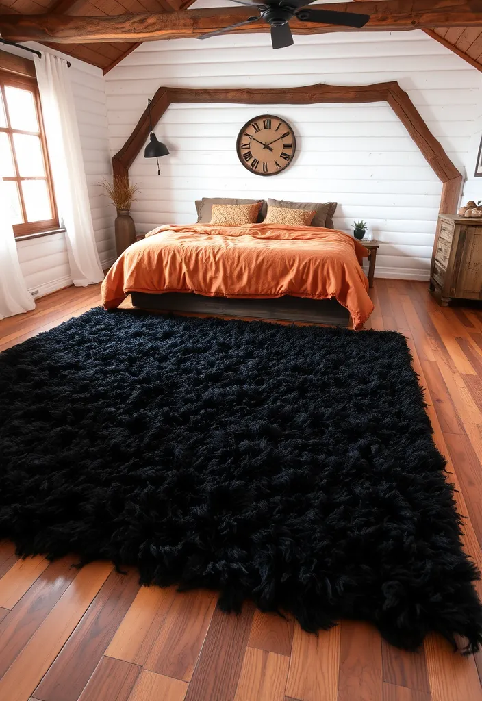 25 Black and Rust Bedroom Ideas That'll Transform Your Space into a Cozy Retreat! - 6. Textured Black Rugs