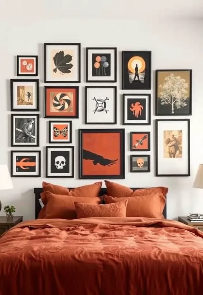 25 Black and Rust Bedroom Ideas That'll Transform Your Space into a Cozy Retreat! - 8. Artful Wall Decor