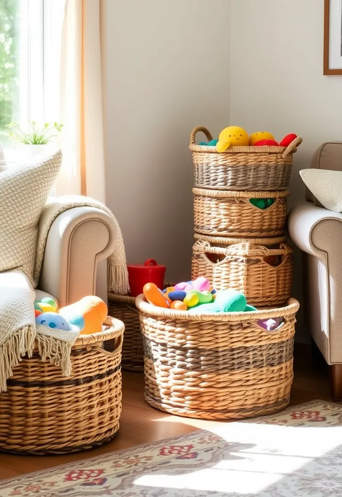 25 Living Room Toy Storage Ideas That'll Transform Your Space (You Won't Believe #10!) - 1. Chic Woven Baskets
