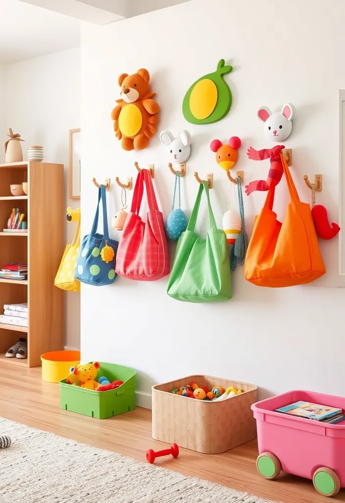 25 Living Room Toy Storage Ideas That'll Transform Your Space (You Won't Believe #10!) - 10. Playful Wall Hooks