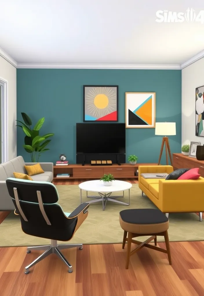 25 Sims 4 Living Room CC Ideas That'll Make Your Virtual Space Shine! - 10. Mid-Century Modern