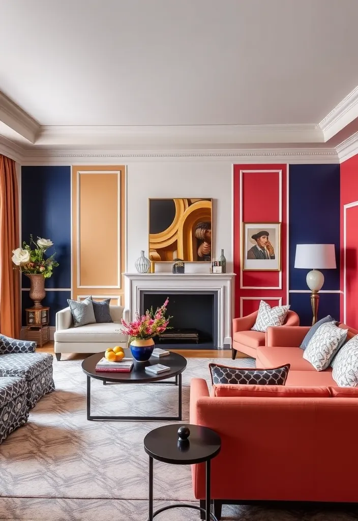 25 Stunning Formal Living Room Ideas That Will Transform Your Space! - 16. Bold Color Blocking for Contemporary Flair