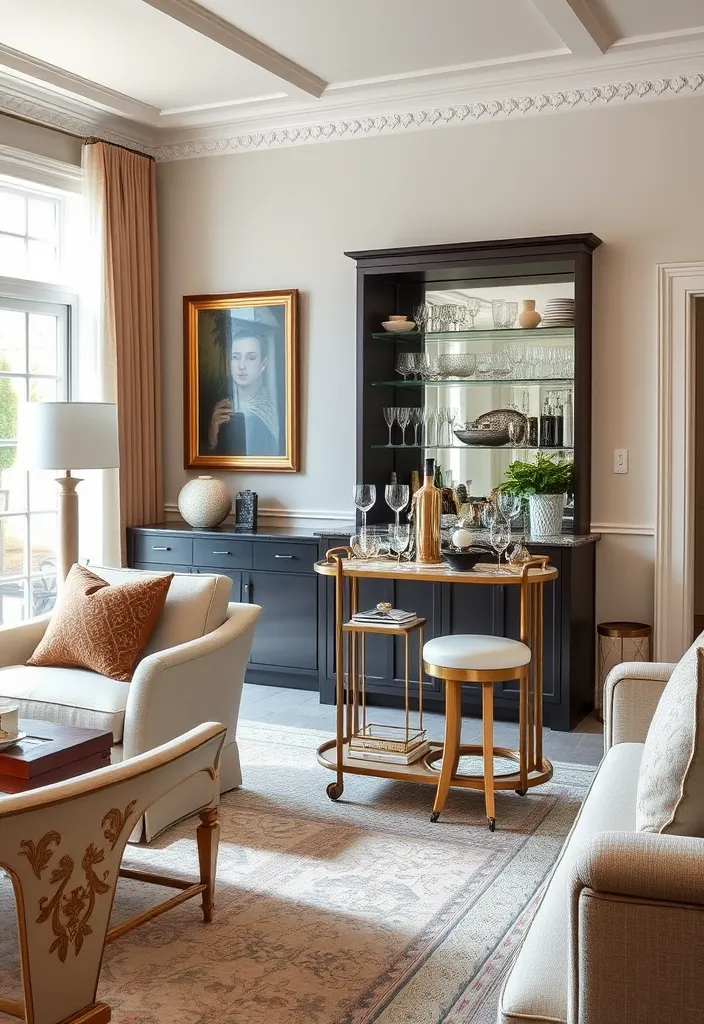 25 Stunning Formal Living Room Ideas That Will Transform Your Space! - 19. Sophisticated Home Bar for Entertaining