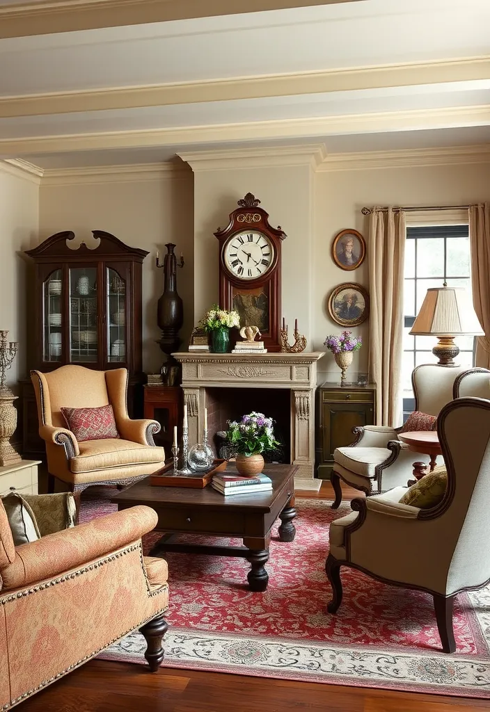25 Stunning Formal Living Room Ideas That Will Transform Your Space! - 3. Vintage Glamour with Antique Finds
