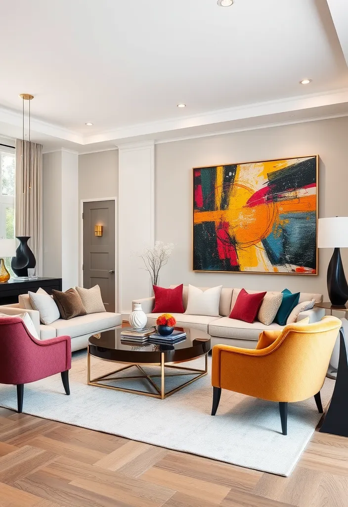25 Stunning Formal Living Room Ideas That Will Transform Your Space! - 4. Contemporary Vibes with Artistic Touches