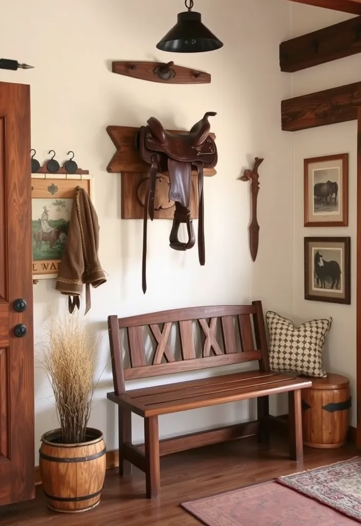 23 Vintage Western Decor Ideas That'll Make Your Home Feel Like a Rustic Retreat! - 20. Wall-Mounted Saddle Racks