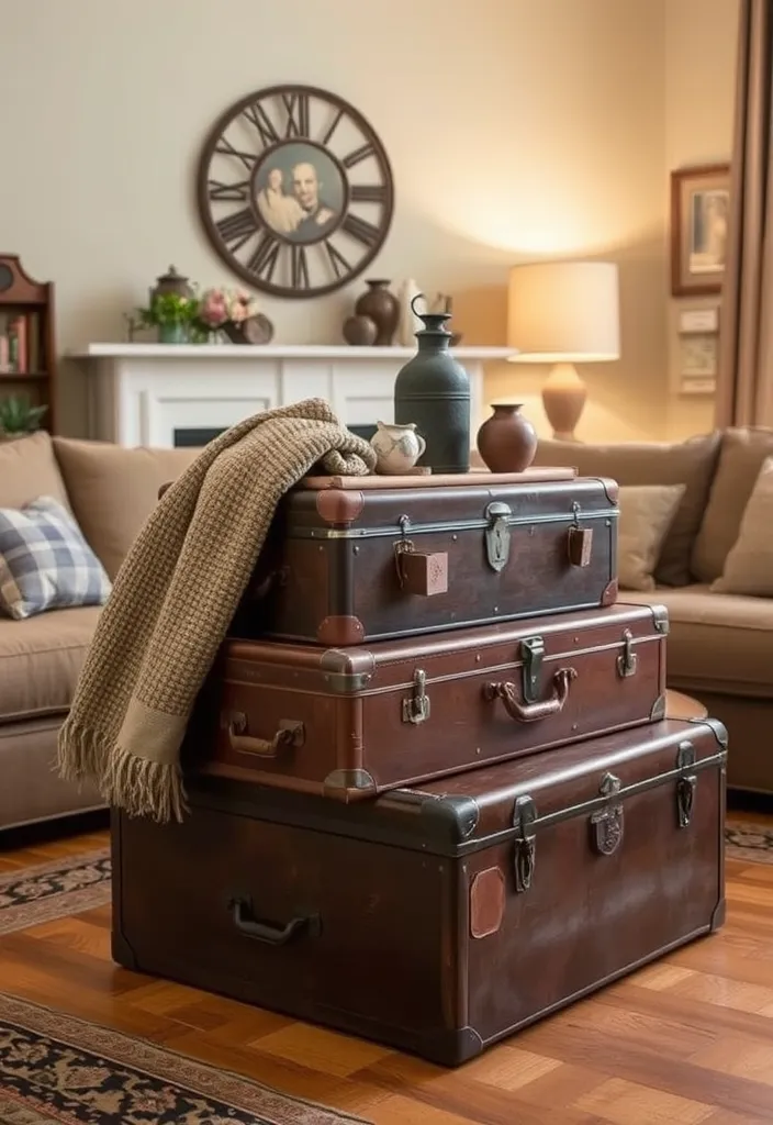 23 Vintage Western Decor Ideas That'll Make Your Home Feel Like a Rustic Retreat! - 16. Vintage Trunks and Suitcases