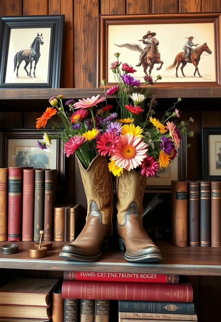 23 Vintage Western Decor Ideas That'll Make Your Home Feel Like a Rustic Retreat! - 2. Cowboy Boots as Decor