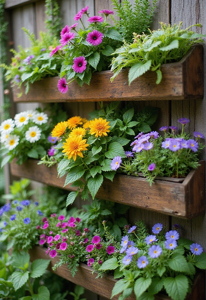19 Garden Ideas for Your Backyard: Vertical Garden Solutions - 15. Vertical Garden with Edible Flowers