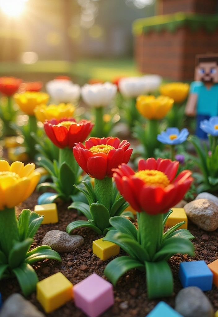 19 Minecraft Garden Ideas: Transform Your Outdoor Space with Pixelated Charm - 1. Pixelated Flower Beds
