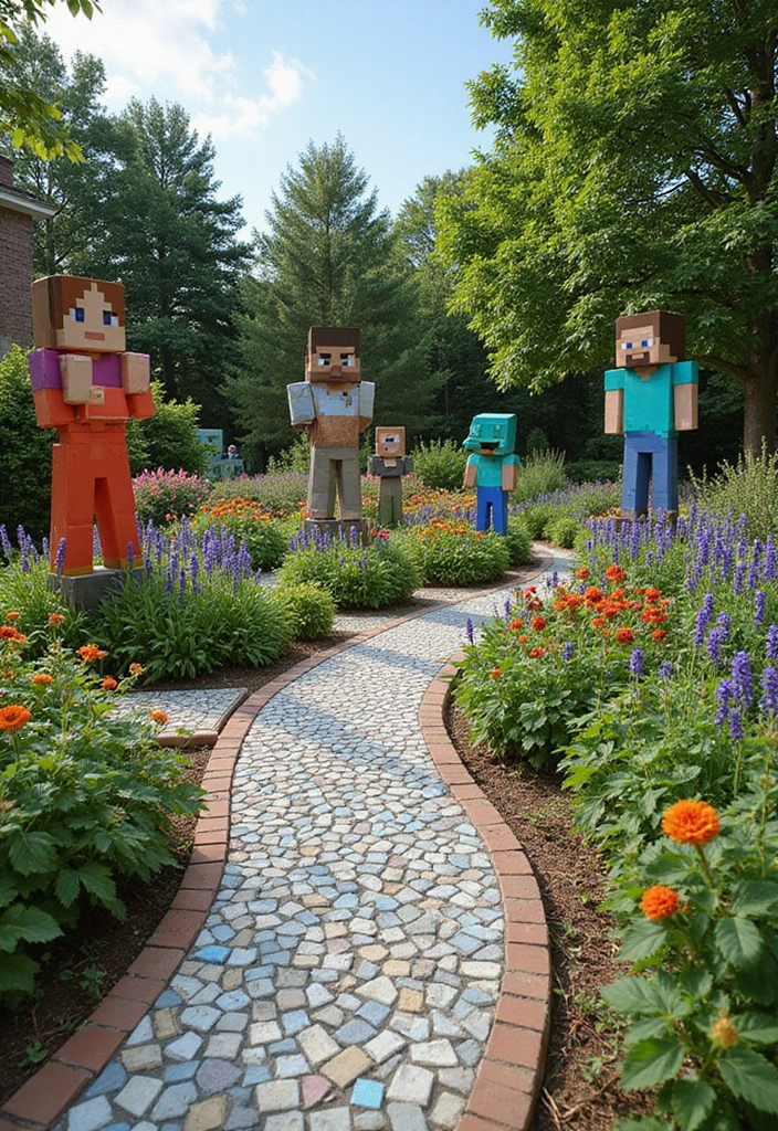19 Minecraft Garden Ideas: Transform Your Outdoor Space with Pixelated Charm - 11. Minecraft-Themed Outdoor Art