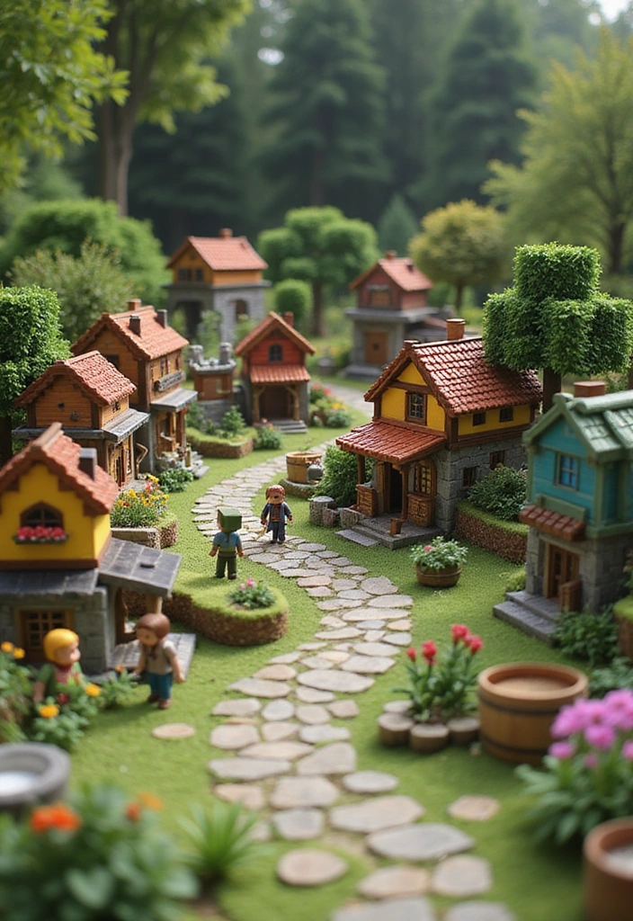 19 Minecraft Garden Ideas: Transform Your Outdoor Space with Pixelated Charm - 17. Miniature Minecraft Village