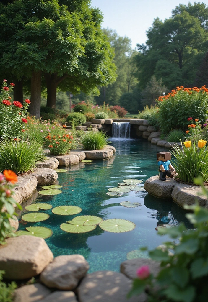 19 Minecraft Garden Ideas: Transform Your Outdoor Space with Pixelated Charm - 4. Enchanted Minecraft Pond