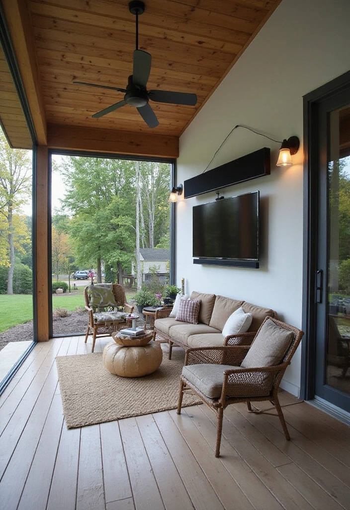 19 Screened In Back Porch Ideas - 14. Tech-Friendly Space