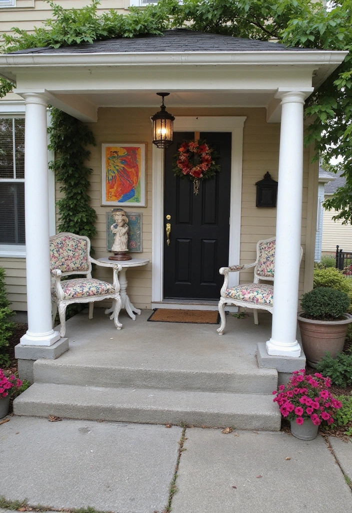 19 Small Front Porch Decorating Ideas - 10. Outdoor Art Displays