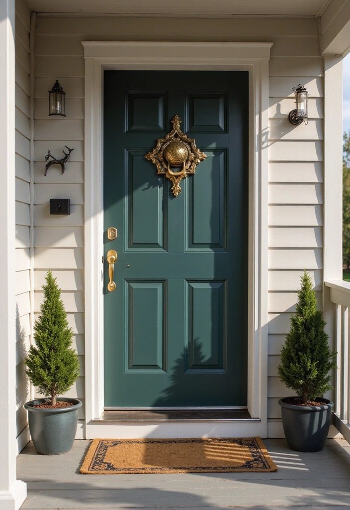 19 Small Front Porch Decorating Ideas - 16. Statement Door Hardware