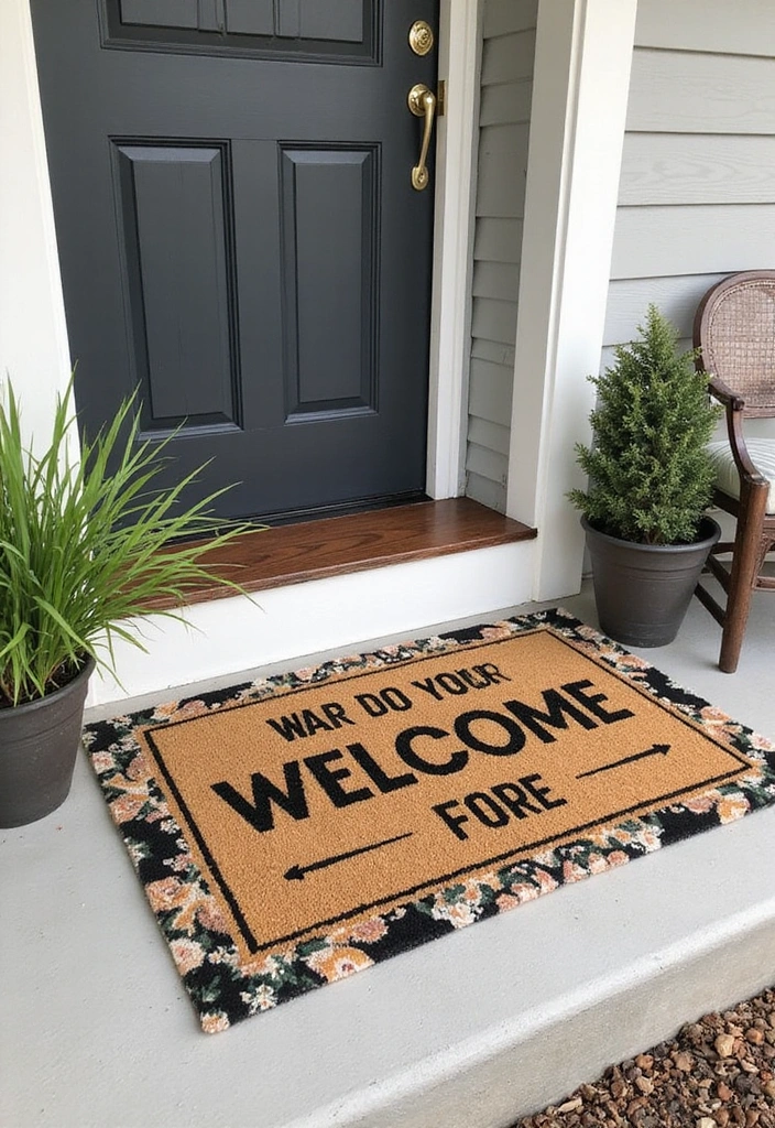 19 Small Front Porch Decorating Ideas - 4. Charming Welcome Mat