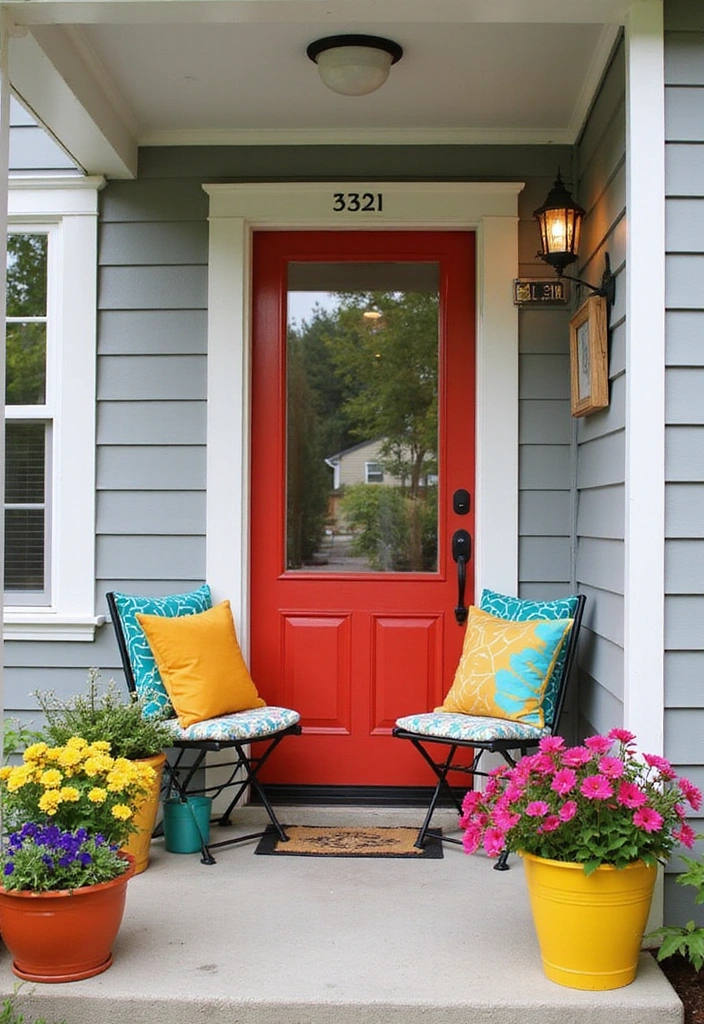 19 Small Front Porch Decorating Ideas - 7. Colorful Accents