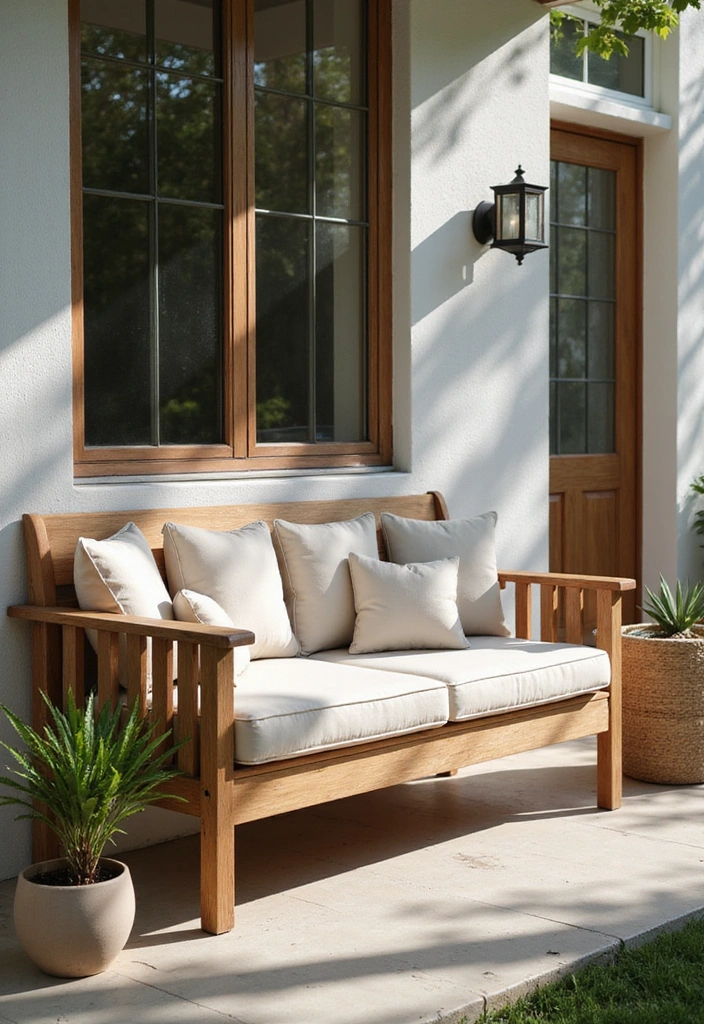 19 Small Front Porch Ideas for a Minimalist Touch - 1. Cozy Minimalist Bench