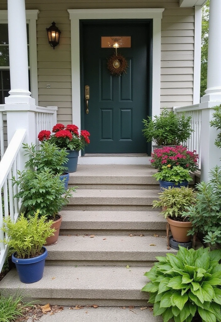 19 Small Front Porch Ideas for a Minimalist Touch - 11. Greenery on the Steps