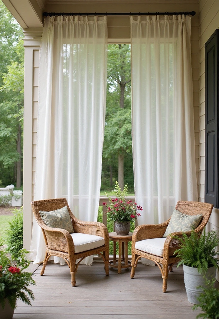 19 Small Front Porch Ideas for a Minimalist Touch - 13. Simple Outdoor Curtains