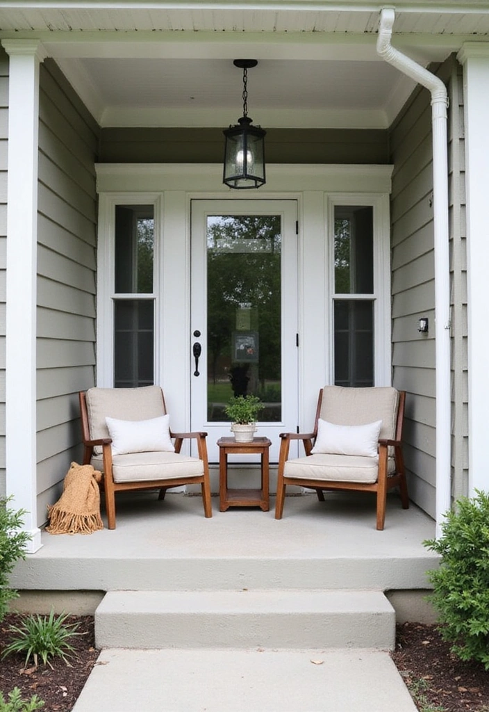 19 Small Front Porch Ideas for a Minimalist Touch - 19. Simple Outdoor Seating Nook