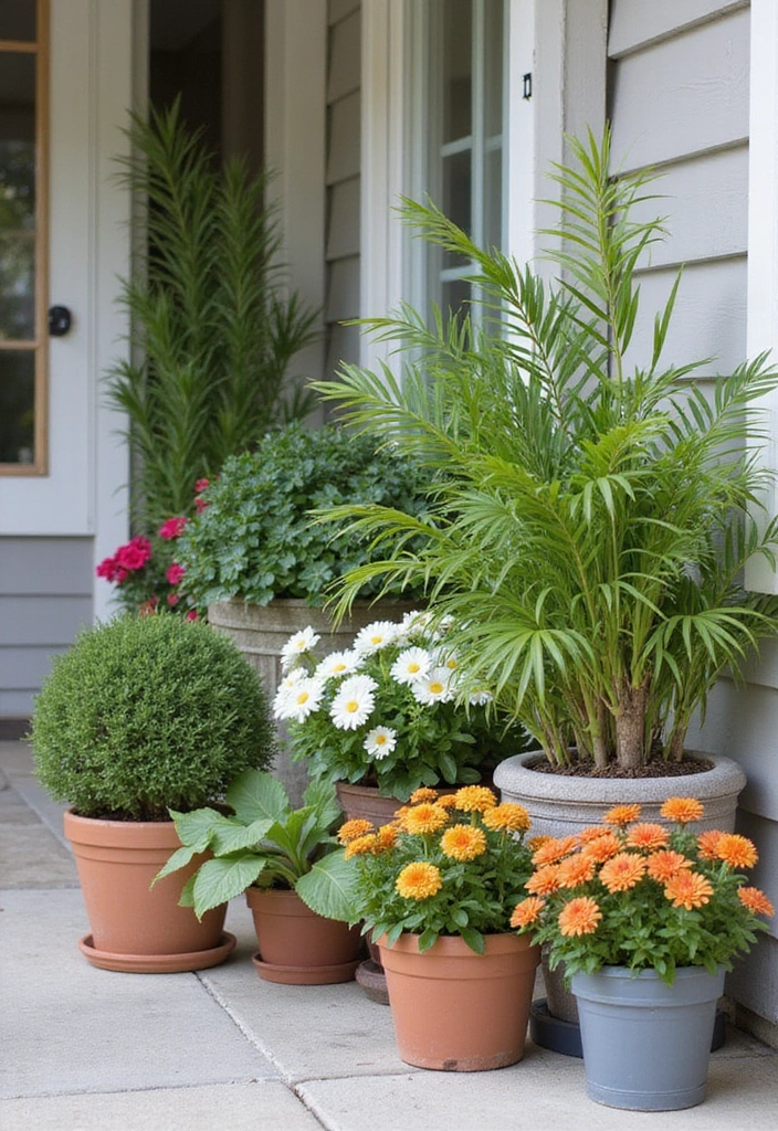 19 Small Front Porch Ideas for a Minimalist Touch - 2. Potted Plant Arrangement