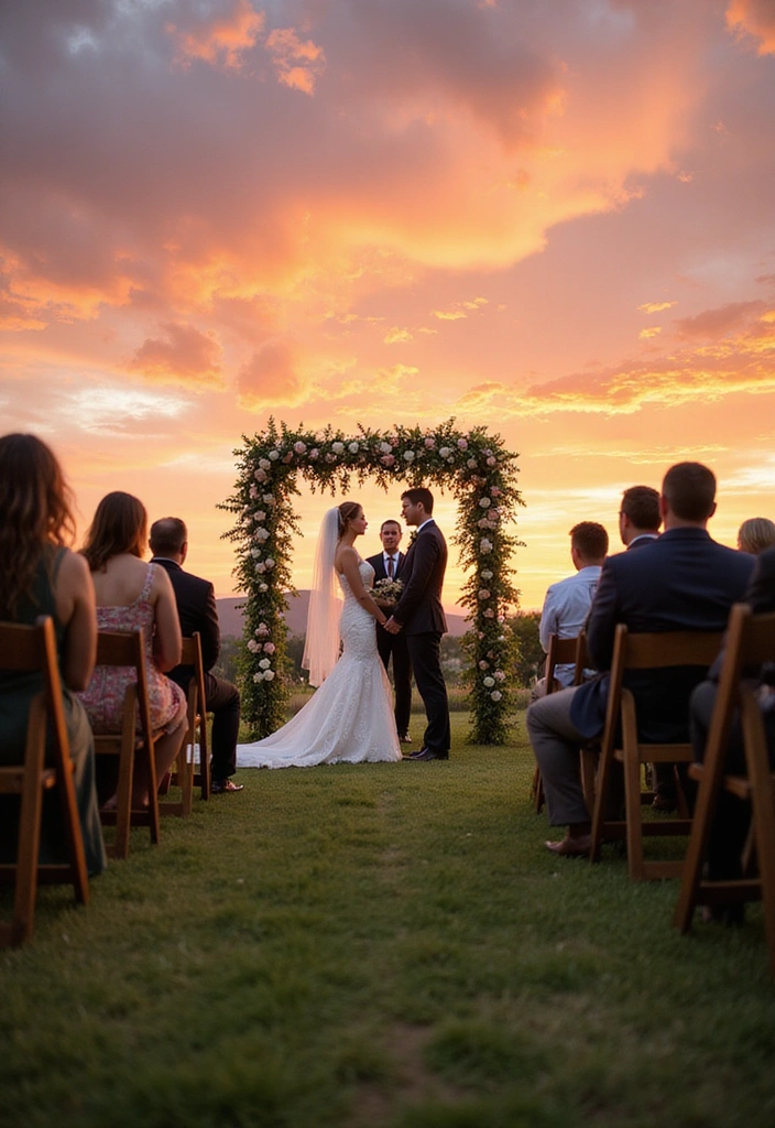 20 Backyard Wedding Ideas - 15. Dreamy Sunset Ceremony