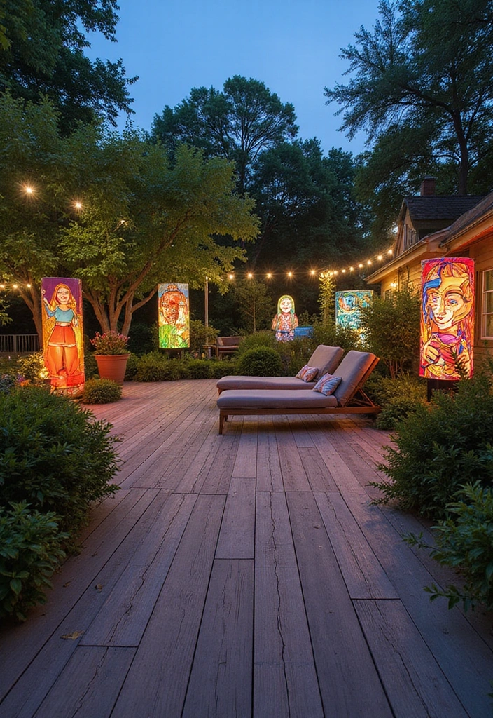 20 Beautiful Decks Ideas for Outdoor Living - 20. Deck with Outdoor Art Installations