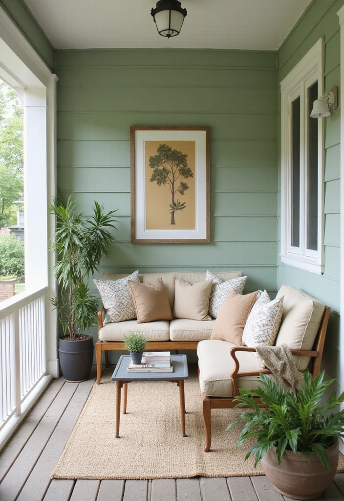 20 Eco-Friendly Enclosed Porch Ideas for Outdoor Living - 3. Nature-Inspired Color Schemes