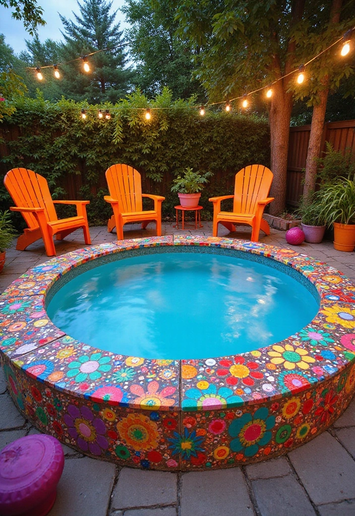 20 Hot Tub Ideas for Your Backyard Retreat - 10. Colorful Mosaic Delight
