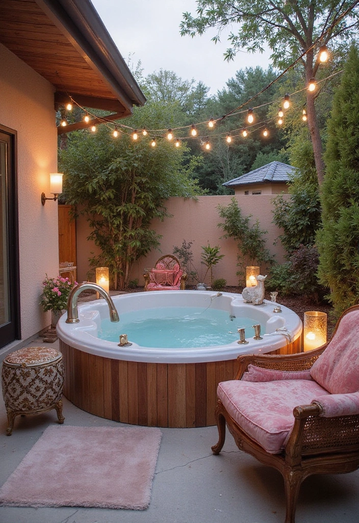 20 Hot Tub Ideas for Your Backyard Retreat - 14. Vintage Glam Hot Tub Retreat