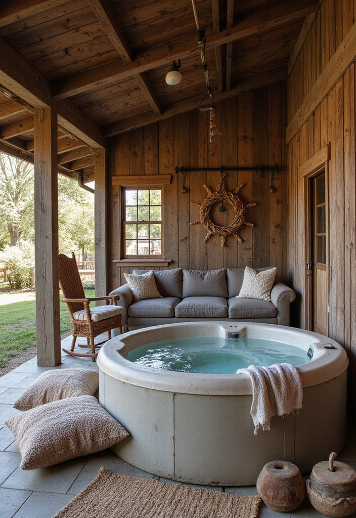 20 Hot Tub Ideas for Your Backyard Retreat - 17. Rustic Barn Style Hot Tub