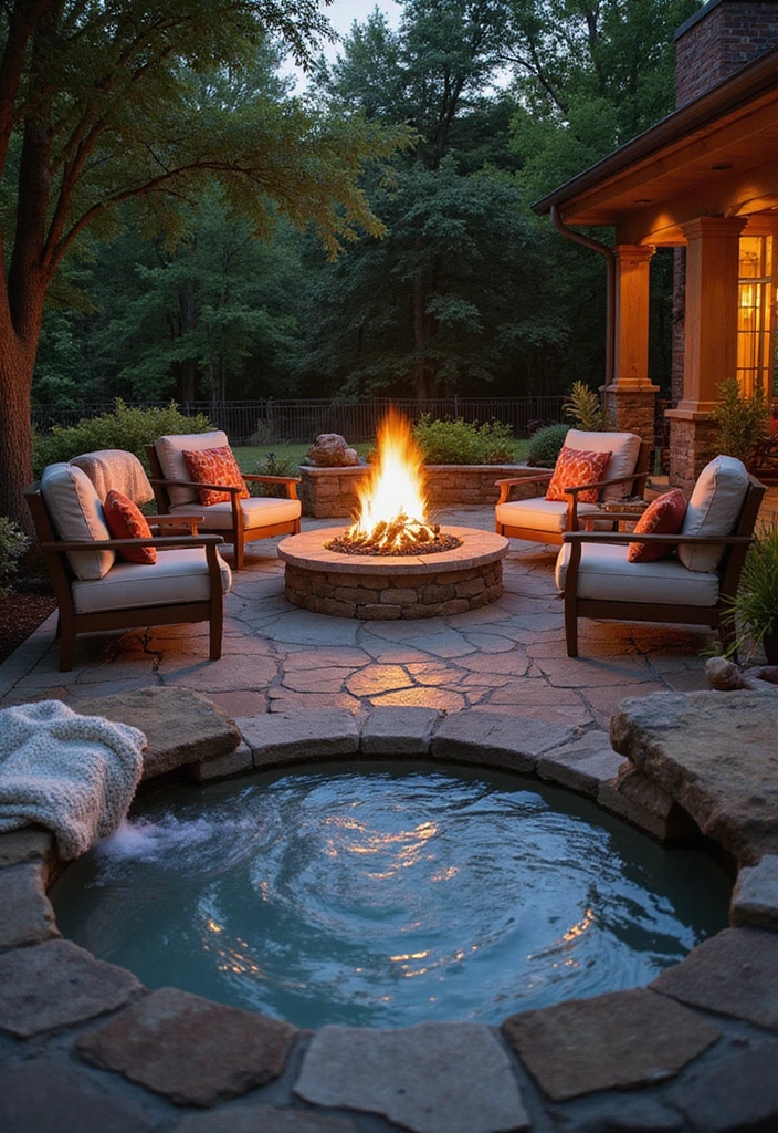 20 Hot Tub Ideas for Your Backyard Retreat - 5. Cozy Fire Pit Oasis