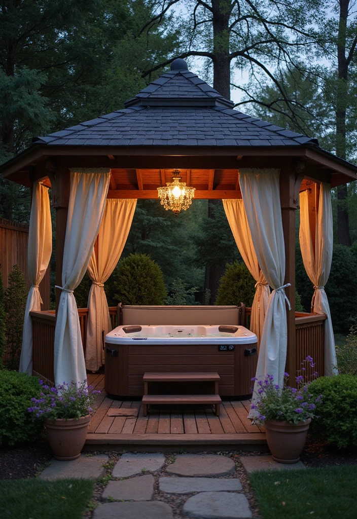 20 Hot Tub Ideas for Your Backyard Retreat - 6. Elegant Gazebo Retreat
