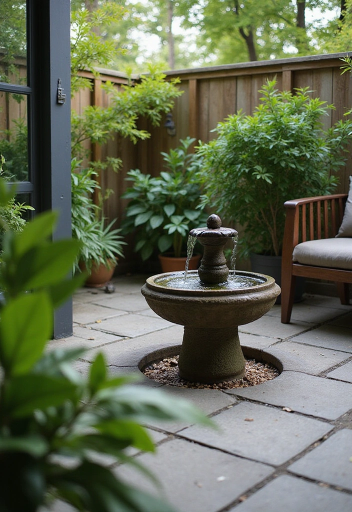 20 Small Patio Decorating Ideas for Cozy Outdoor Living - 12. Incorporate a Water Feature