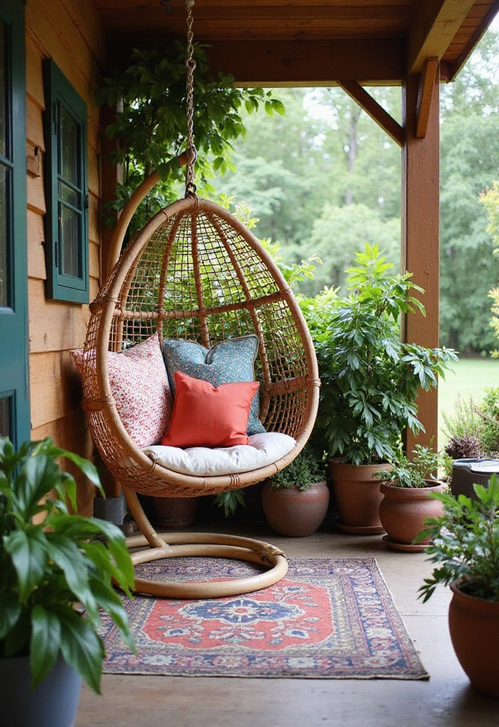 20 Small Patio Decorating Ideas for Cozy Outdoor Living - 16. Add a Swing or Hanging Chair