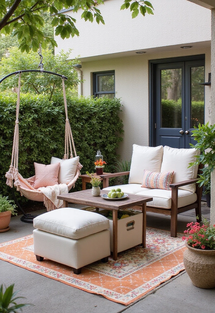 20 Small Patio Decorating Ideas for Cozy Outdoor Living - 2. Use Multi-Functional Furniture