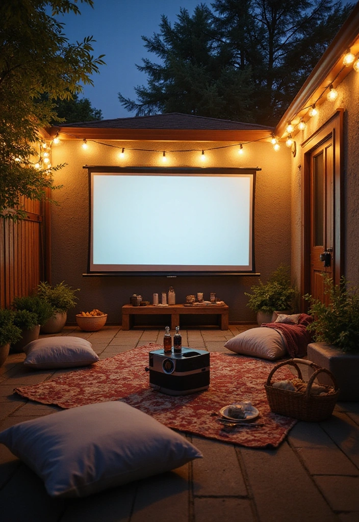 20 Small Patio Decorating Ideas for Cozy Outdoor Living - 20. Create an Outdoor Movie Night Setup
