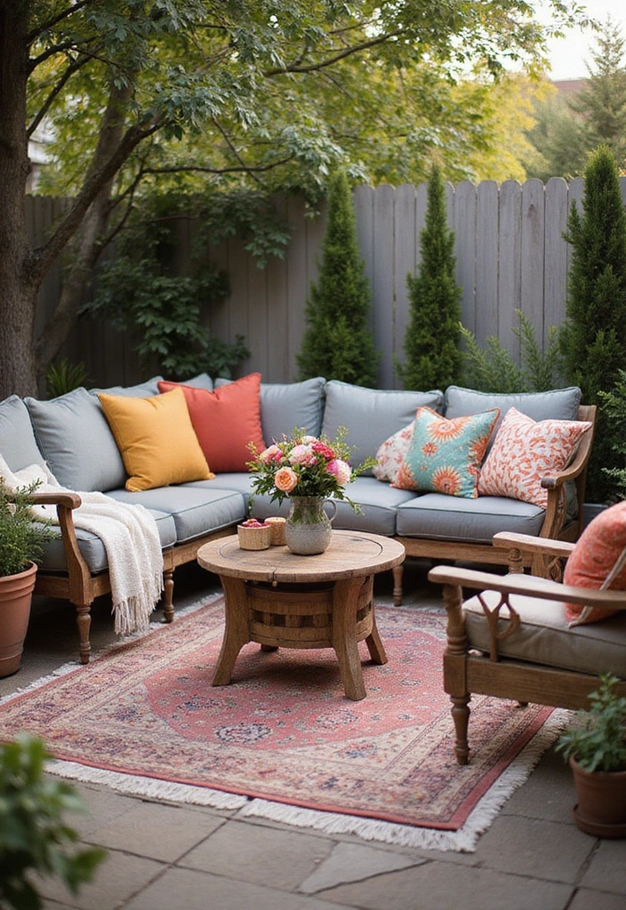 20 Small Patio Decorating Ideas for Cozy Outdoor Living - 3. Incorporate Cozy Textiles