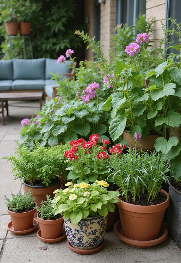 20 Small Patio Decorating Ideas for Cozy Outdoor Living - 5. Use Potted Plants and Herbs