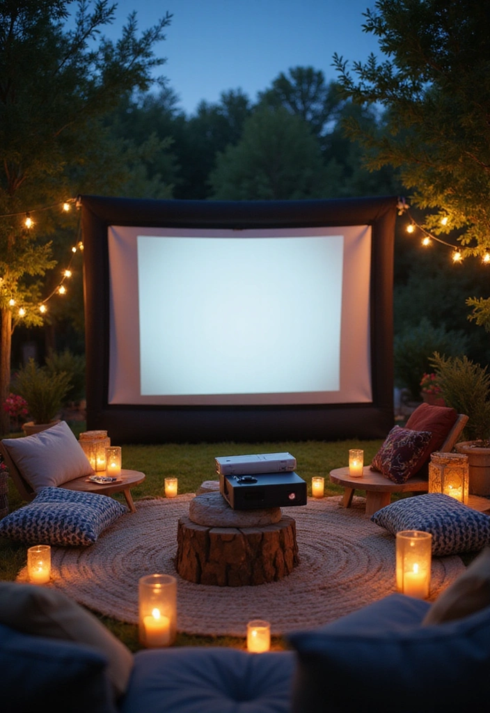 21 Back Patio Ideas for Small Space Outdoor Living - 12. Outdoor Movie Night Setup